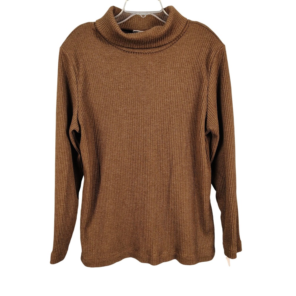 NWT Womens L Alfred Dunner Wild Kingdom Turtleneck Mocha Ribbed Knit Gorpcore